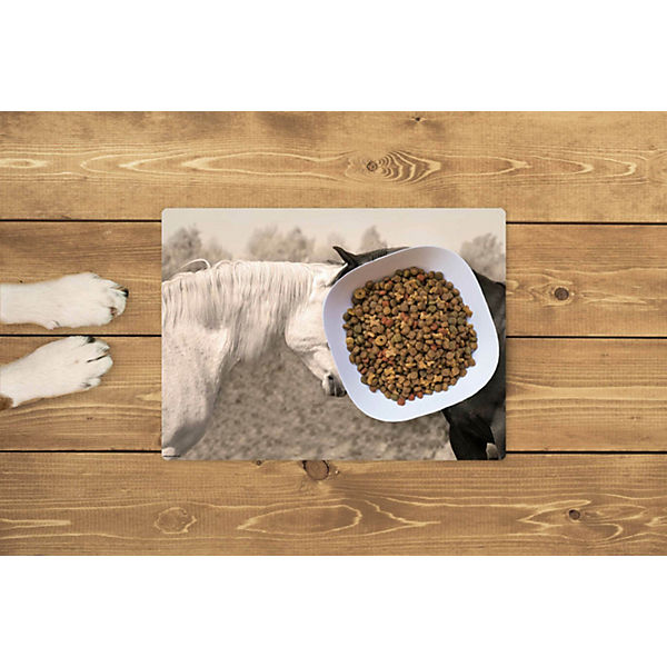 Napfunterlage Futtermatte für Hunde und Katzen -Liebende Pferde- aus Premium Vinyl - 44x32 cm - rutschhemmend, abwaschbar, reissfest - Made in Germany