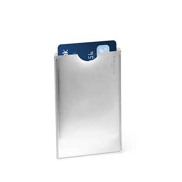 Kreditkartenhülle RFID SECURE, Greifausschnitt vorhanden, metallic silber Textmarker