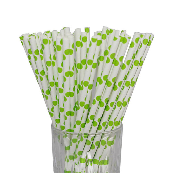Papier-Trinkhalm grün/weiß gepunktet 100 Stück Trinkhalme