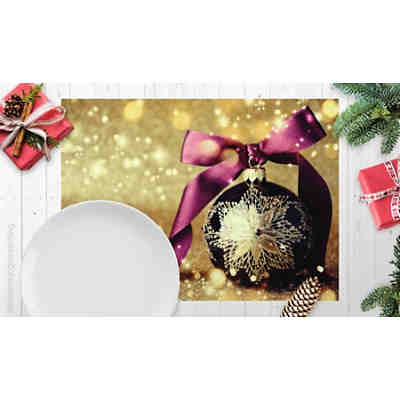 Tischset Platzsets - Weihnachten - Weihnachtsdeko - Christbaumkugel lila mit gold - 12 Stück aus hochwertigem Papier - 44 x 32 cm - Die besondere Tischdekoration für die Weihnachtszeit