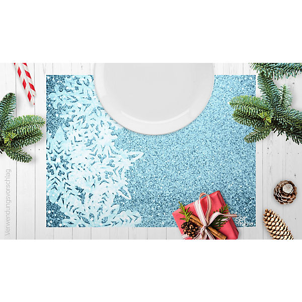 Tischset Platzsets - Weihnachten - Weihnachtsdeko - Schneekristall links - 12 Stück aus hochwertigem Papier - 44 x 32 cm - Die besondere Tischdekoration für die Weihnachtszeit