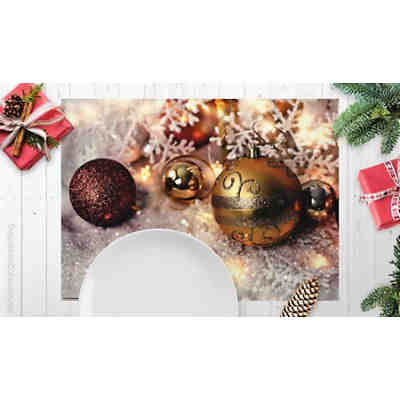 Tischset Platzsets - Weihnachten - Weihnachtsdeko - Christbaumkugeln auf Glitzerschnee - 12 Stück aus hochwertigem Papier - 44 x 32 cm - Die besondere Tischdekoration für die Weihnachtszeit