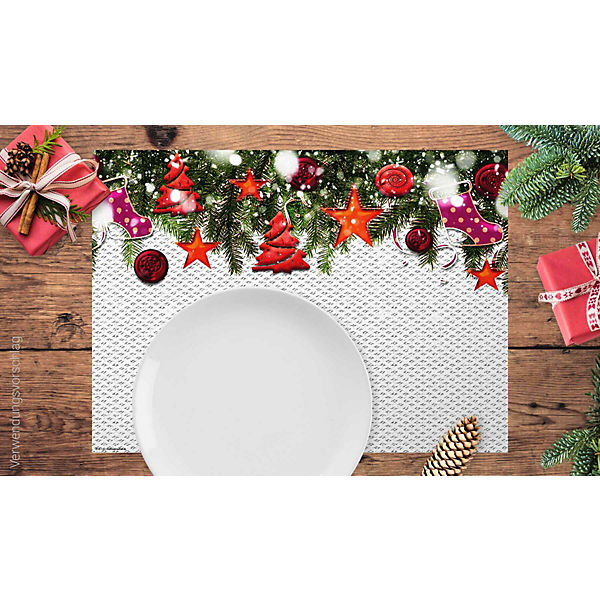 Tischset Platzsets - Weihnachten - Weihnachtsdeko - Grafik Weihnachtsanhänger - 12 Stück aus hochwertigem Papier - 44 x 32 cm - Die besondere Tischdekoration für die Weihnachtszeit