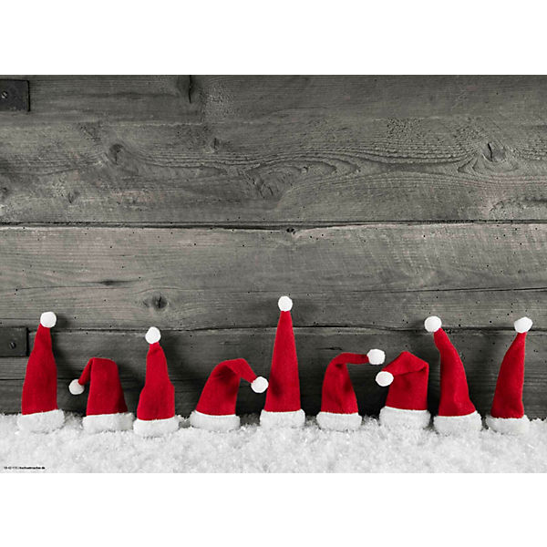 Tischset Platzsets abwaschbar - Weihnachten - Rote Zipfelmützen im Schnee - aus erstklassigem Vinyl (Kunststoff - BPA-frei) - 4 Stück - rutschfeste Tischunterlage mit zeitlosem Design - Tischmatte -