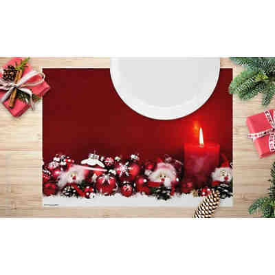 Tischset Platzsets - Weihnachten - Weihnachtsdeko - Weihnachtliches Arrangement in rot-weiss - 12 Stück aus hochwertigem Papier - 44 x 32 cm - Die besondere Tischdekoration für die Weihnachtszeit