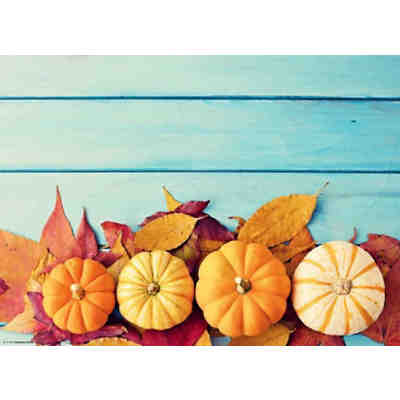 Tischset Platzsets - Herbst - Kürbisse auf bunten Herbstblättern - 12 Stück aus hochwertigem Papier in Aufbewahrungsmappe - 44 x 32 cm - Die perfekte Herbstdekoration für deinen Esstisch