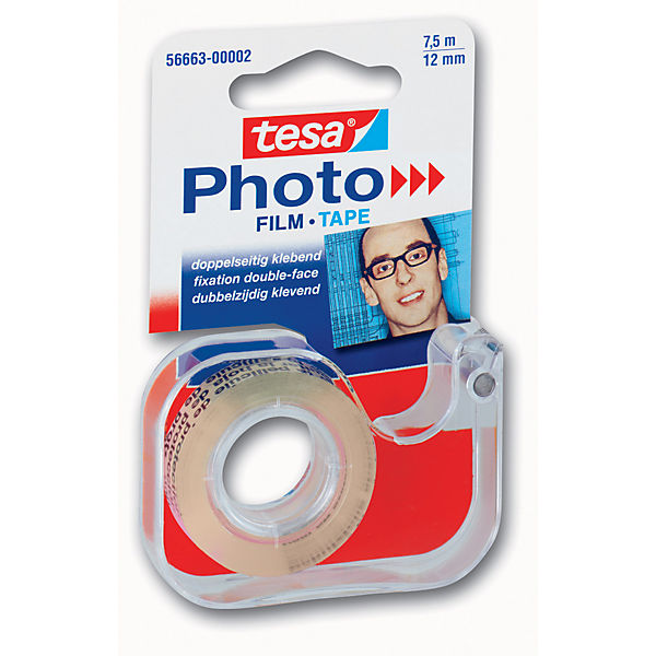 Abroller für doppelseitigen Klebefilm tesa® Photo Film, 7,5 m x 12 mm, transparent Kleber