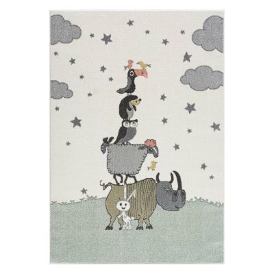 carpet city® Kinderteppich mit Tieren – Creme, Grün – Teppich Kinderzimmer Flachflor creme Gr. 80 x 150 | 04260679084411