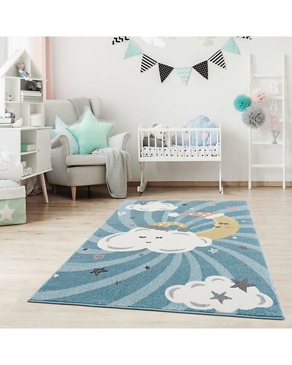 carpet city® Kinderteppich mit Mond, Sterne – Blau – Teppich Kinderzimmer, Babyzimmer Flachflor blau Gr. 80 x 150 | 04260679084831 carpet city® Kinderteppich mit Mond, Sterne – Blau – Teppich Kinderzimmer, Babyzimmer Flachflor blau Gr. 80 x 150 | 04260679084831