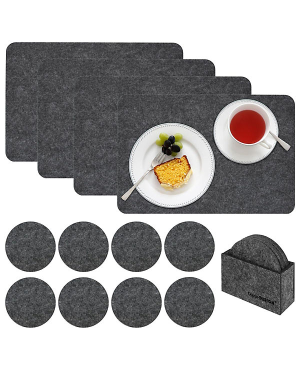 Dune Design® 12er Tischset aus Filz 4 Tischdecken mit 8 Untersetzern Grau grau | 04057216032055 Dune Design® 12er Tischset aus Filz 4 Tischdecken mit 8 Untersetzern Grau grau | 04057216032055