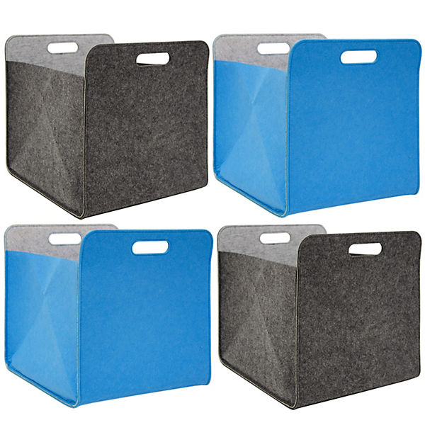 Aufbewahrungsbox 4er Set Cube Filz Grau/Blau 33x38x33cm