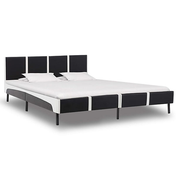Bett mit Matratze Schwarz und Weiß Kunstleder 160 x 200 cm