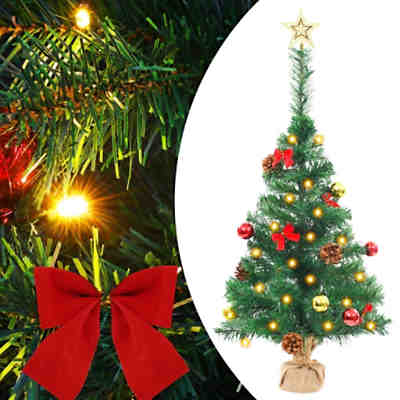 Künstlicher Weihnachtsbaum mit Kugeln und LEDs Grün 64 cm Künstlicher Weihnachtsbaum