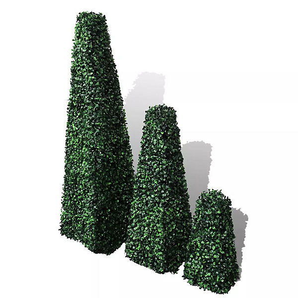 Buchsbaum-Set 3 tlg. Künstlich Formschnitt Pyramide Kunstpflanze