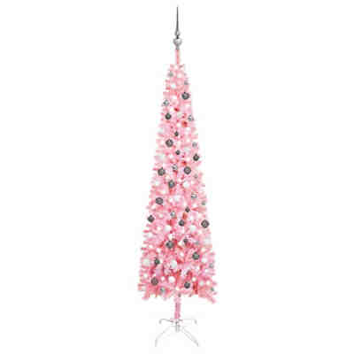 Schlanker Weihnachtsbaum mit LEDs & Kugeln Rosa 240 cm Künstlicher Weihnachtsbaum