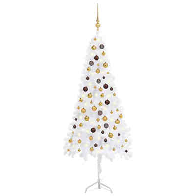 Künstlicher Eck-Weihnachtsbaum LEDs & Kugeln Grün 240 cm PVC Künstlicher Weihnachtsbaum