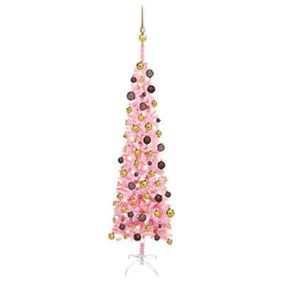 Weihnachtsbaum Schlank mit LEDs & Kugeln Rosa 150 cm Künstlicher Weihnachtsbaum