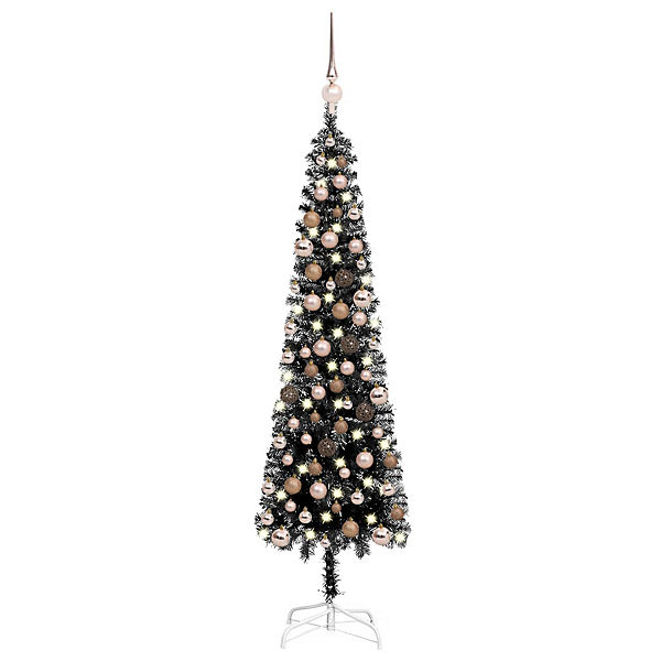 Schlanker Weihnachtsbaum mit LEDs & Kugeln Schwarz 120 cm Künstlicher Weihnachtsbaum