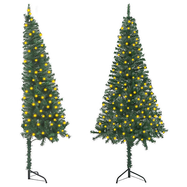 Künstlicher Eck-Weihnachtsbaum mit LEDs Grün 240 cm PVC Künstlicher Weihnachtsbaum