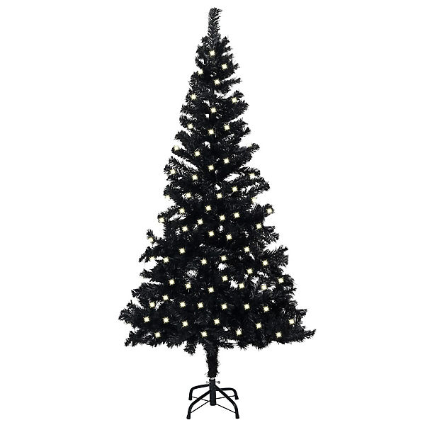 Künstlicher Weihnachtsbaum mit LEDs & Ständer Schwarz 240cm PVC