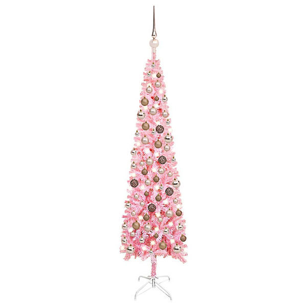 Schlanker Weihnachtsbaum mit LEDs & Kugeln Rosa 120 cm