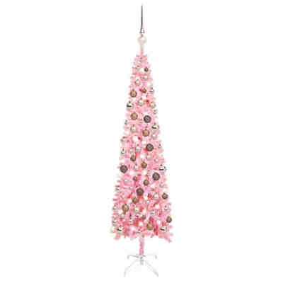 Schlanker Weihnachtsbaum mit LEDs & Kugeln Rosa 120 cm