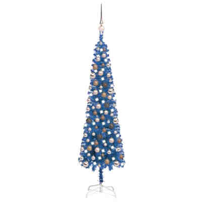 Schlanker Weihnachtsbaum mit LEDs & Kugeln Blau 120 cm
