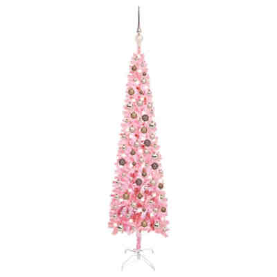 Schlanker Weihnachtsbaum mit LEDs & Kugeln Rosa 150 cm Künstlicher Weihnachtsbaum
