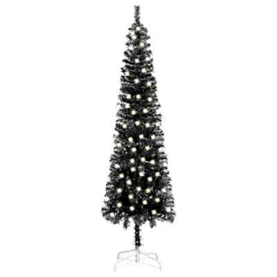 Weihnachtsbaum Schlank mit LEDs Schwarz 180 cm