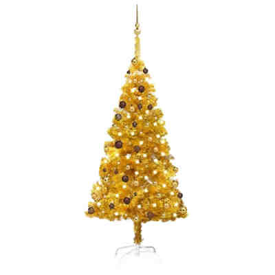 Künstlicher Weihnachtsbaum mit LEDs & Kugeln Rot 180 cm PVC Künstlicher Weihnachtsbaum