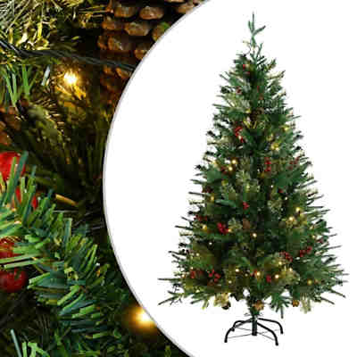 Weihnachtsbaum mit LEDs & Kiefernzapfen Grün 150 cm PVC & PE Künstlicher Weihnachtsbaum