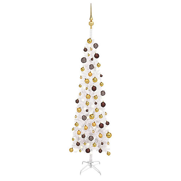Weihnachtsbaum Schlank mit LEDs & Kugeln Golden 180 cm