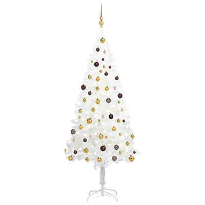 Künstlicher Weihnachtsbaum mit LEDs & Kugeln Weiß 150 cm Künstlicher Weihnachtsbaum