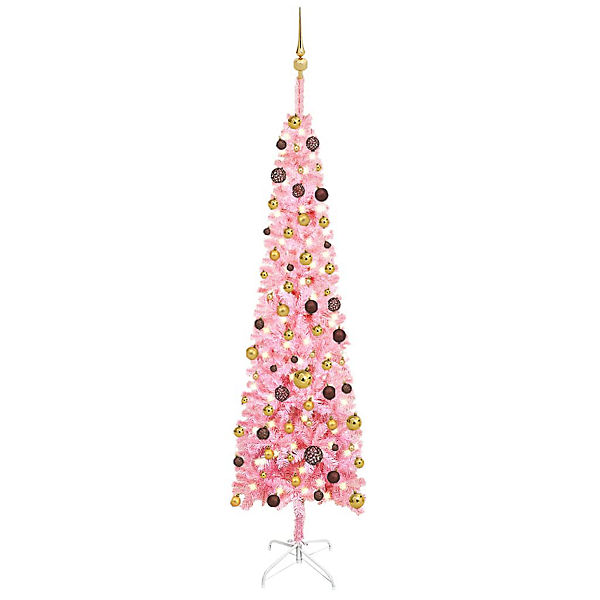 Weihnachtsbaum Schlank mit LEDs & Kugeln Golden 210 cm