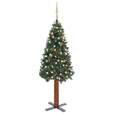 Weihnachtsbaum Schlank mit LEDs & Kugeln Grün 210 cm Künstlicher Weihnachtsbaum