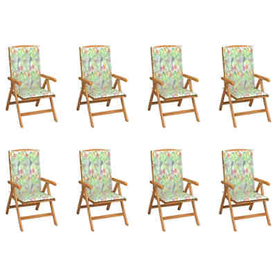 Verstellbare Gartenstühle mit Auflagen 8 Stk. Massivholz Teak Gartenstuhl