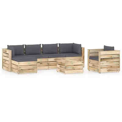7-tlg. Garten-Lounge-Set mit Kissen Grün Imprägniertes Holz Garten-Lounge-Set