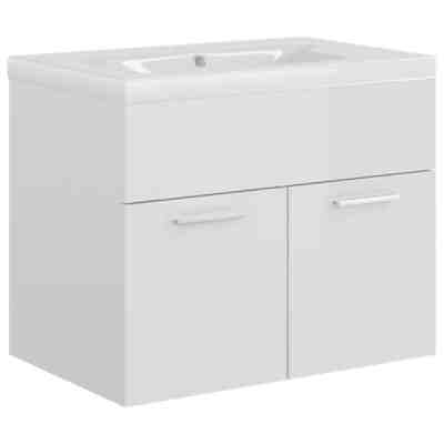 Waschbeckenunterschrank mit Einbaubecken Hochglanz-Weiß Waschbeckenunterschrank mit Waschbecken