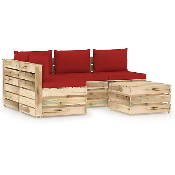 5-tlg. Garten-Lounge-Set mit Kissen Grün Imprägniertes Holz Garten-Lounge-Set