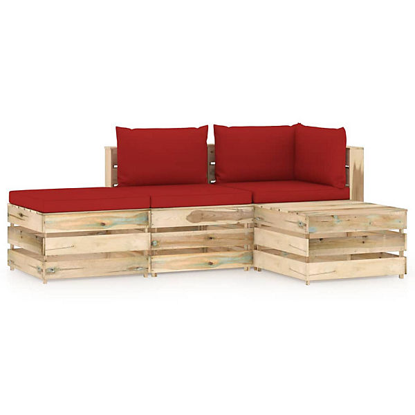 4-tlg. Garten-Lounge-Set mit Kissen Grün Imprägniertes Holz