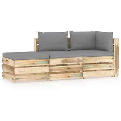 3-tlg. Garten-Lounge-Set mit Kissen Grün Imprägniertes Holz Garten-Lounge-Set