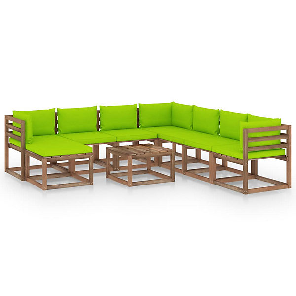 9-tlg. Garten-Lounge-Set mit Kissen Hellgrün Gartenmöbel-Set