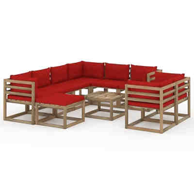 10-tlg. Garten-Lounge-Set mit Kissen Rot Gartenmöbel-Set