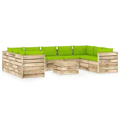 10-tlg. Garten-Lounge-Set mit Kissen Grün Imprägniertes Holz Garten-Lounge-Set
