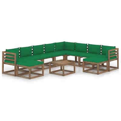 11-tlg. Garten-Lounge-Set mit Kissen Grün Gartenmöbel-Set