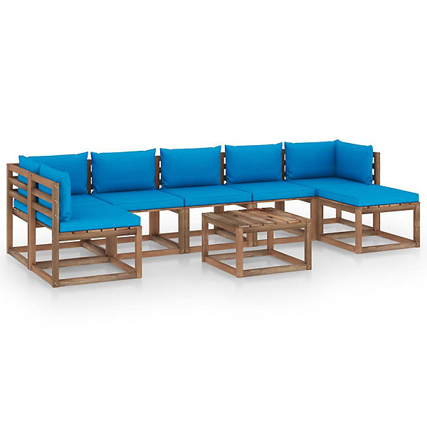 8-tlg. Garten-Lounge-Set mit Hellblauen Kissen Gartenmöbel-Set