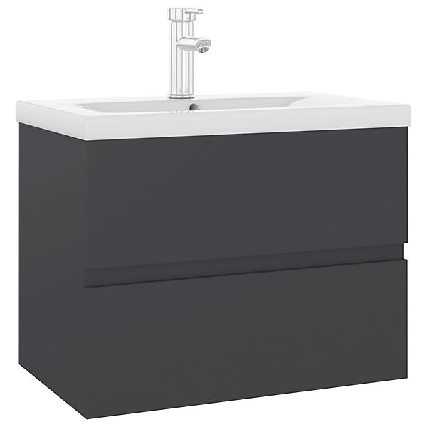 Waschbeckenunterschrank mit Einbaubecken Grau Holzwerkstoff Waschbeckenunterschrank mit Waschbecken