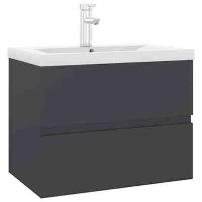 Waschbeckenunterschrank mit Einbaubecken Grau Holzwerkstoff Waschbeckenunterschrank mit Waschbecken