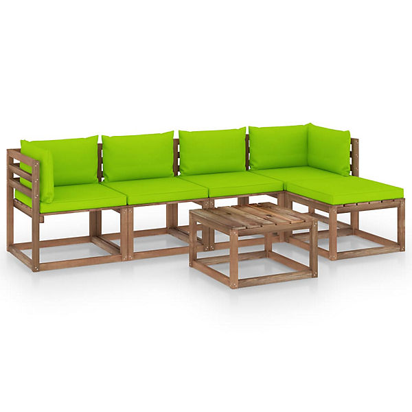 6-tlg. Garten-Lounge-Set mit Hellgrünen Kissen Gartenmöbel-Set