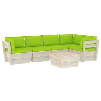 6-tlg. Garten-Sofagarnitur aus Paletten mit Kissen Fichtenholz Garten-Lounge-Set